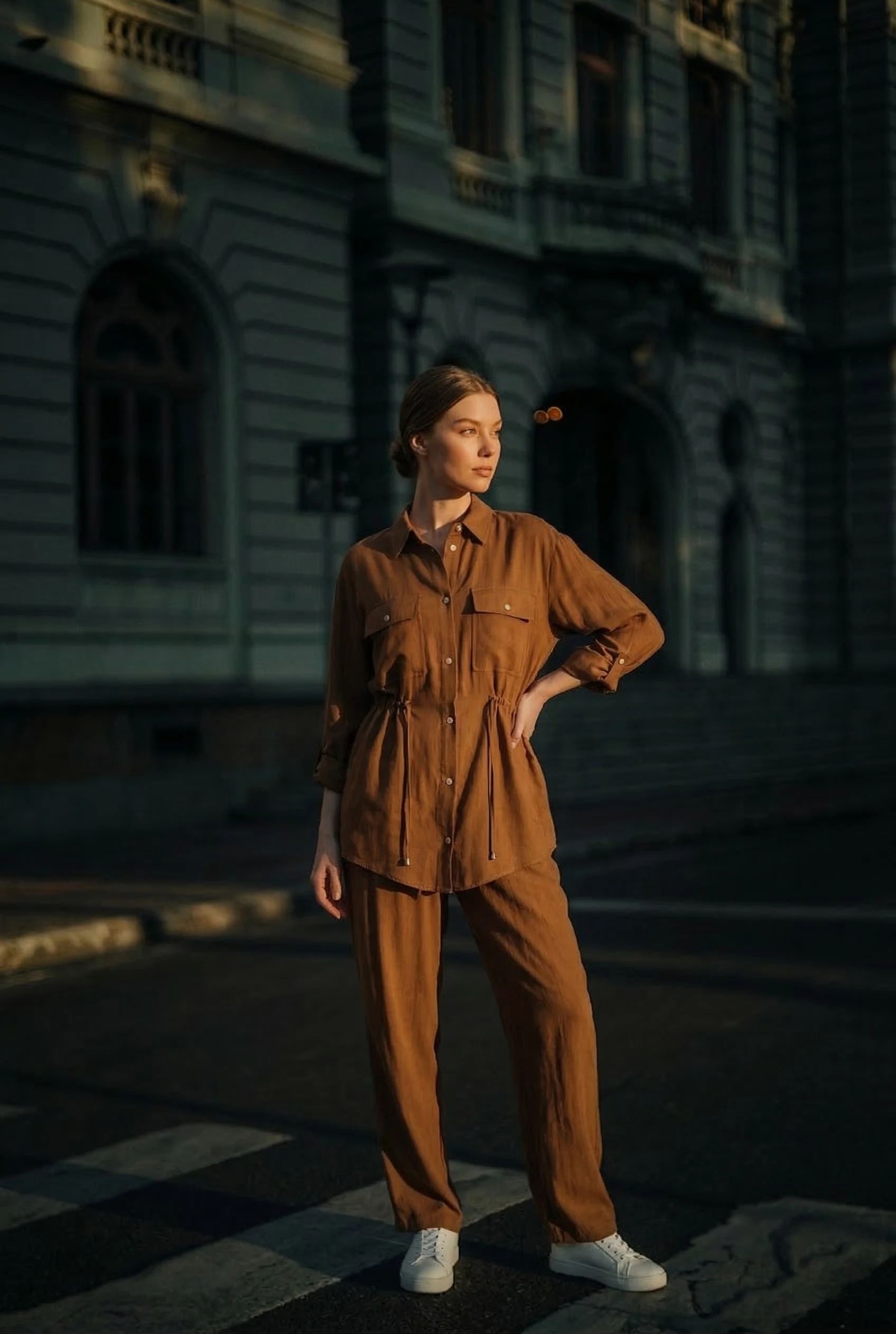 Deve Tüyü İpek Cupro Çıtçıtlı Gömlek Pantolon Takımı - Görsel 5