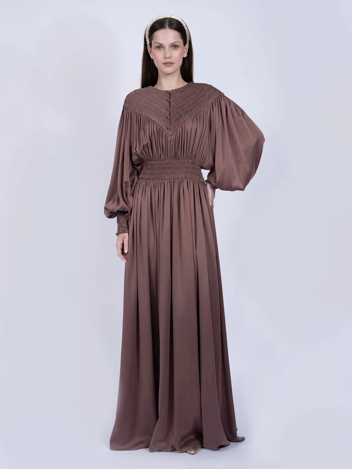 Saf Dut Ağacı İpeği Gipeli Tasarım Elbise - Gül Kurusu - İPEK CUPRO ELBİSE