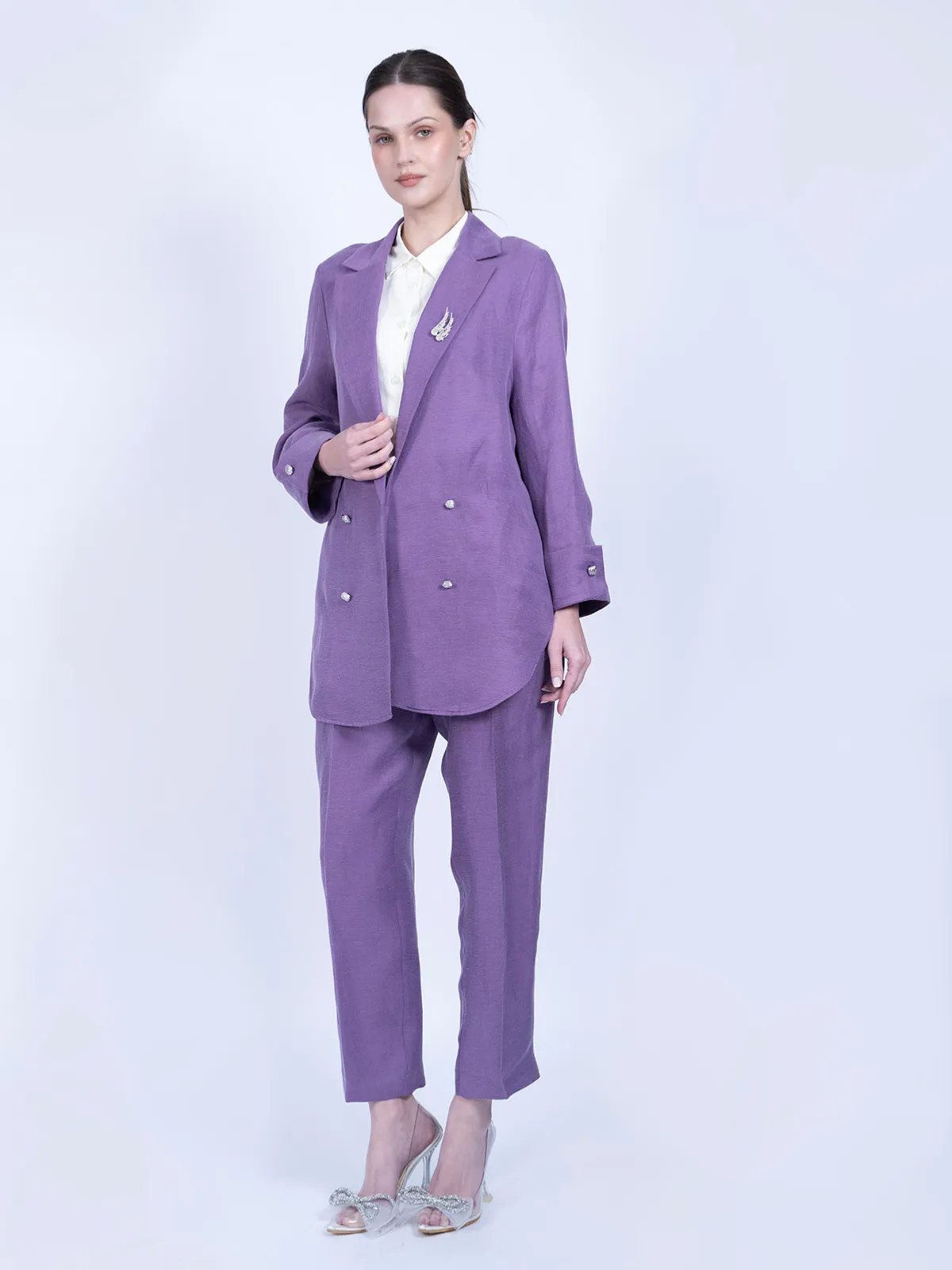 Mor İpek Keten Spor Ceket Takımı - Görsel 2