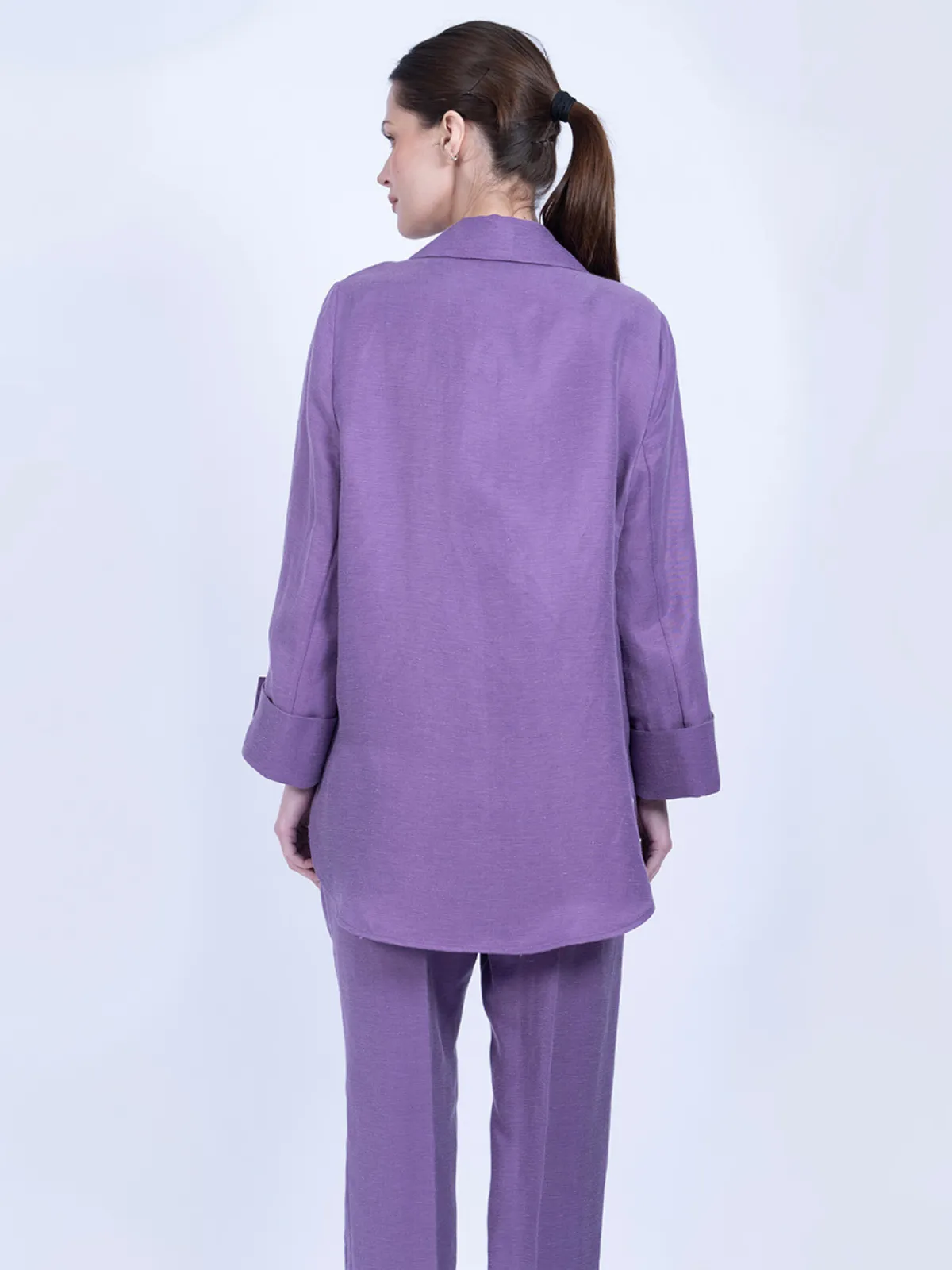 Mor İpek Keten Spor Ceket Takımı - Görsel 4